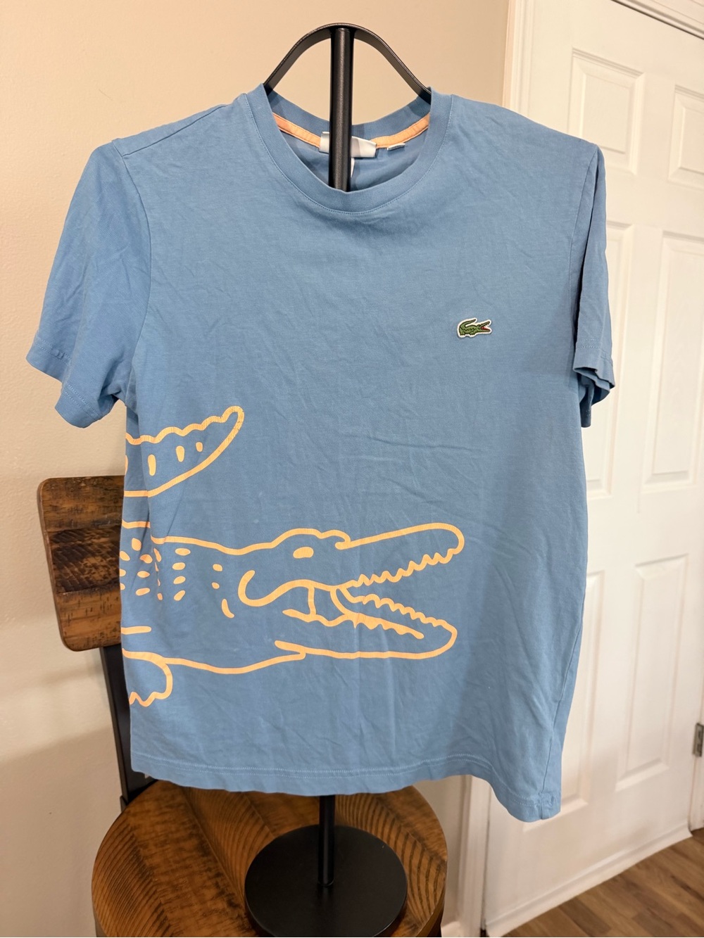 Lacoste Men's Blue Crocodile Logo Graphic Crew Neck Cotton Jersey Tee